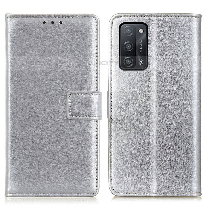 Funda de Cuero Cartera con Soporte Carcasa A08D para Oppo A53s 5G Plata