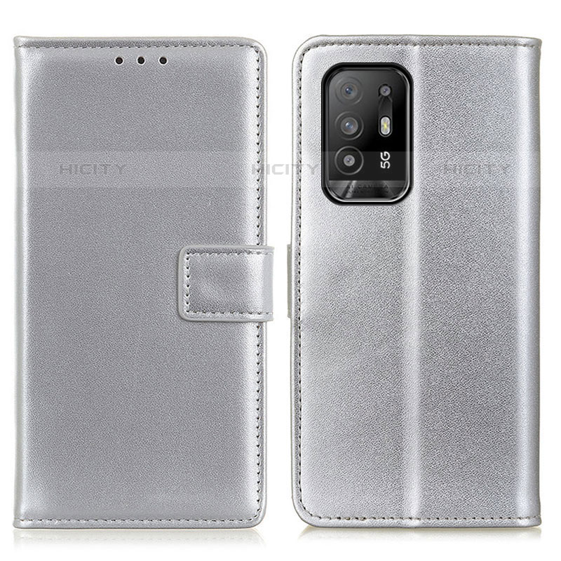 Funda de Cuero Cartera con Soporte Carcasa A08D para Oppo F19 Pro+ Plus 5G Plata