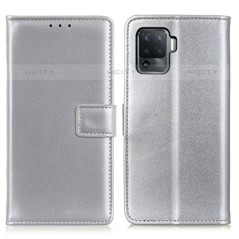 Funda de Cuero Cartera con Soporte Carcasa A08D para Oppo Reno5 F Plata