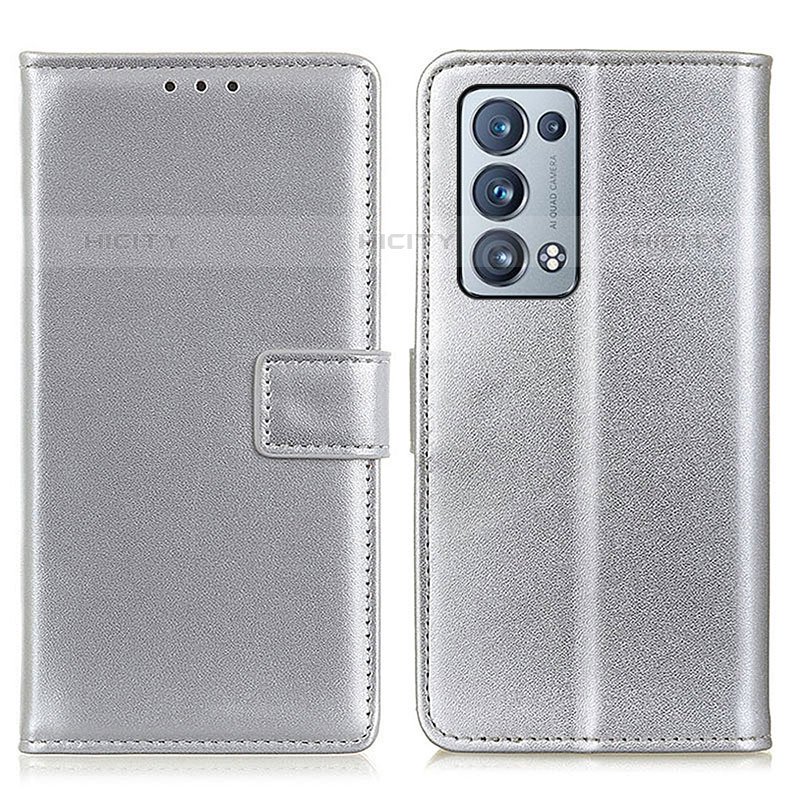 Funda de Cuero Cartera con Soporte Carcasa A08D para Oppo Reno6 Pro 5G Plata