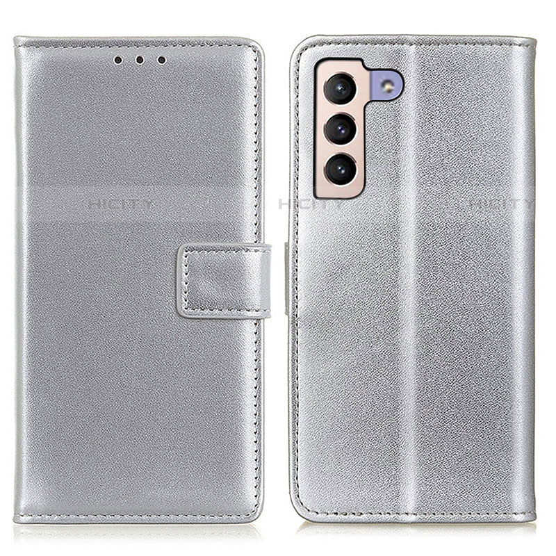 Funda de Cuero Cartera con Soporte Carcasa A08D para Samsung Galaxy S21 FE 5G Plata