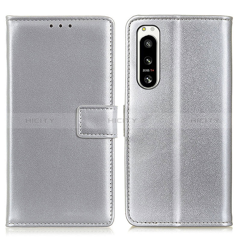 Funda de Cuero Cartera con Soporte Carcasa A08D para Sony Xperia 5 IV Plata