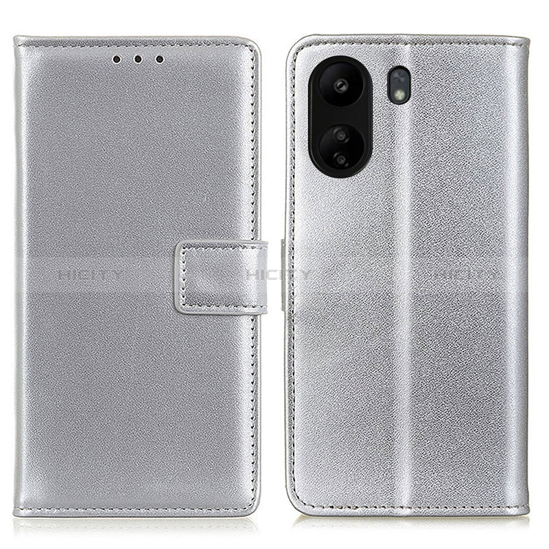 Funda de Cuero Cartera con Soporte Carcasa A08D para Xiaomi Poco C65 Plata