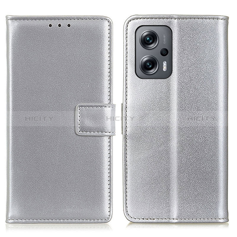 Funda de Cuero Cartera con Soporte Carcasa A08D para Xiaomi Poco F5 5G Plata