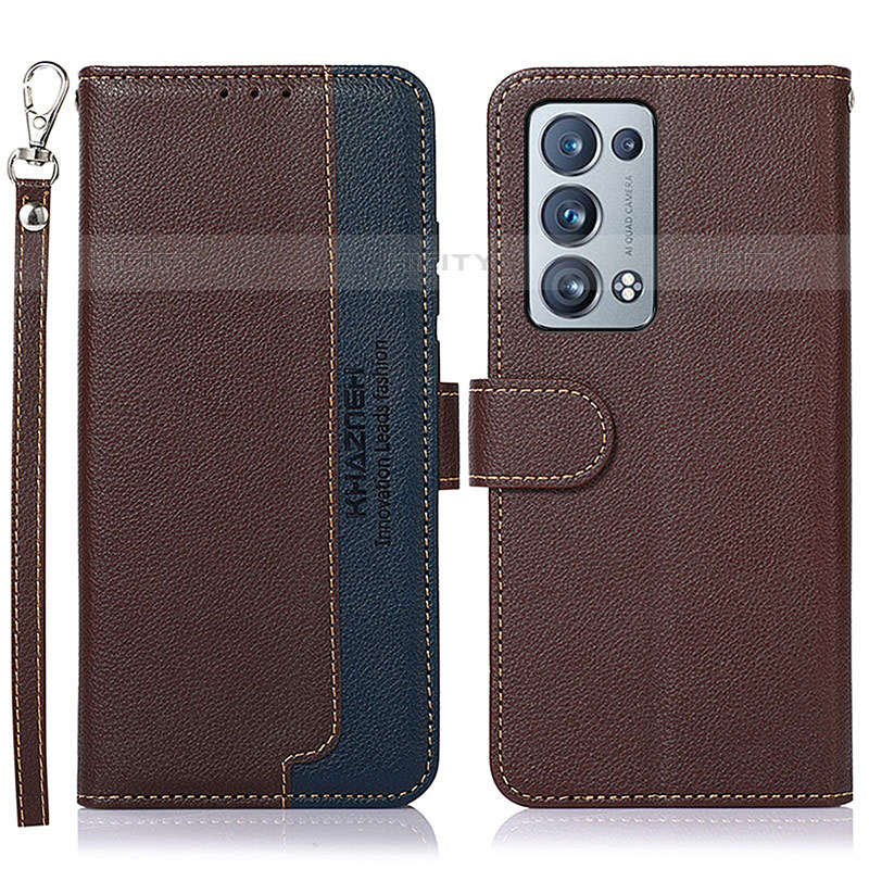 Funda de Cuero Cartera con Soporte Carcasa A09D para Oppo Reno6 Pro 5G Marron