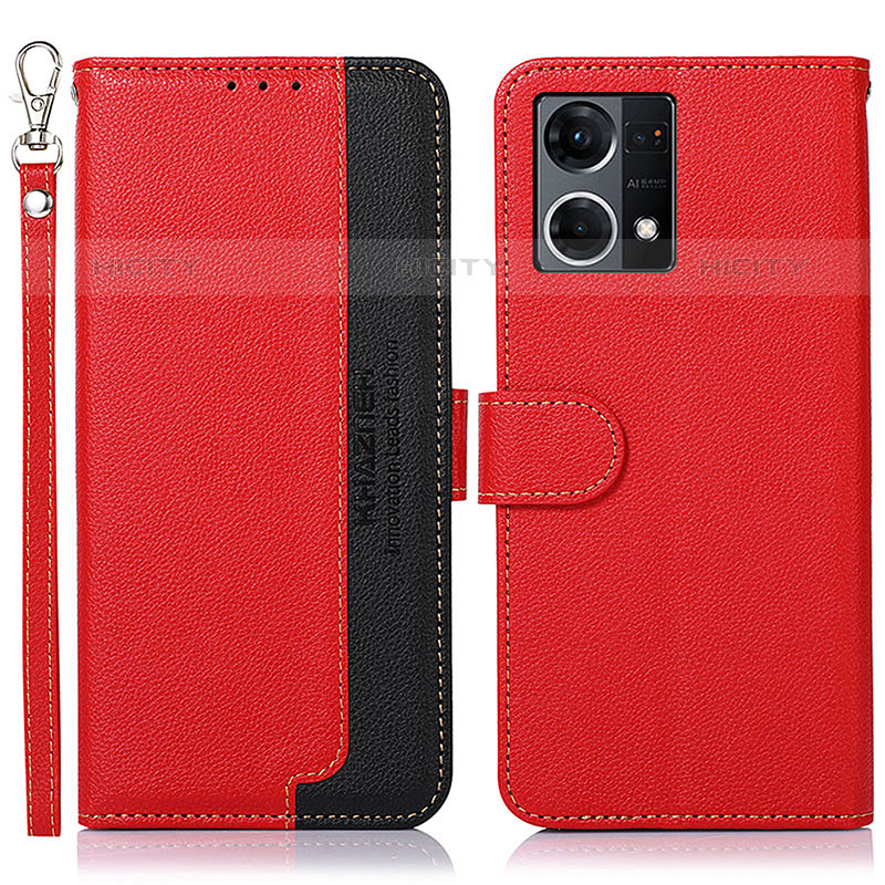 Funda de Cuero Cartera con Soporte Carcasa A09D para Oppo Reno7 4G Rojo