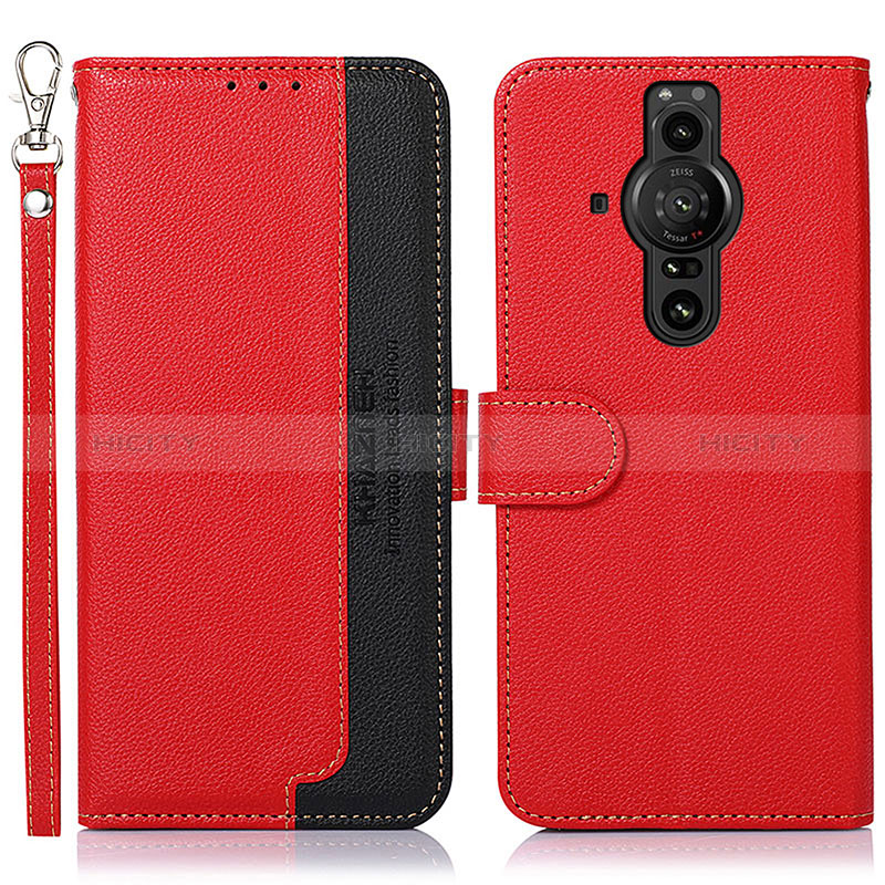 Funda de Cuero Cartera con Soporte Carcasa A09D para Sony Xperia PRO-I Rojo