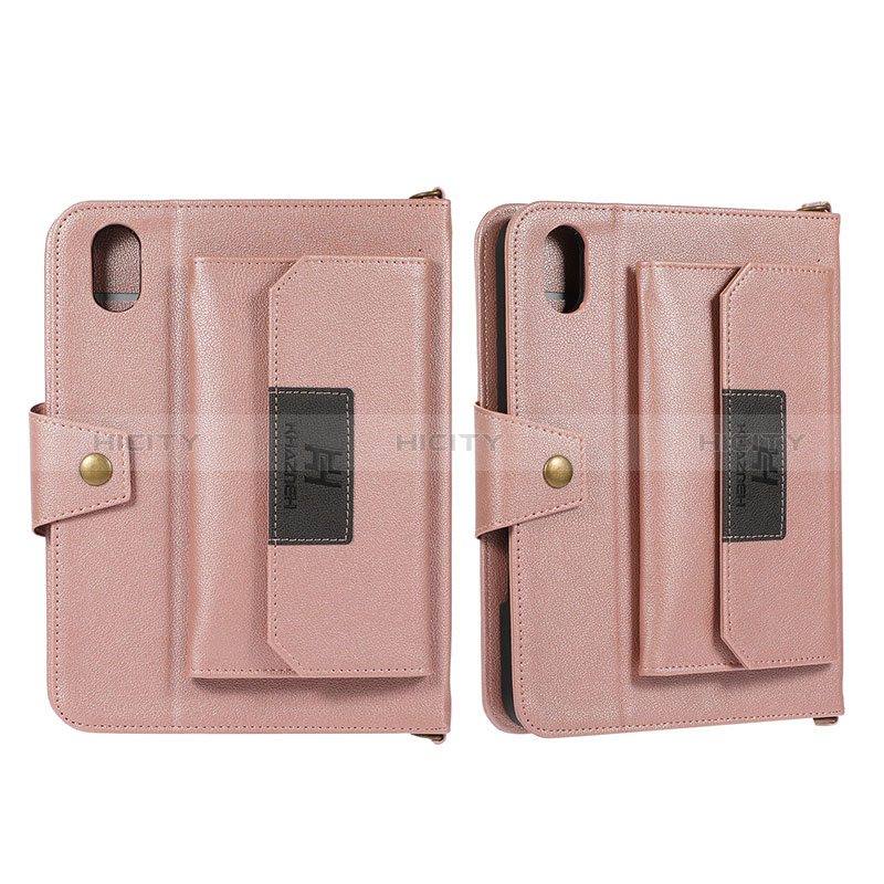 Funda de Cuero Cartera con Soporte Carcasa AD1 para Apple iPad Mini 6 Oro Rosa