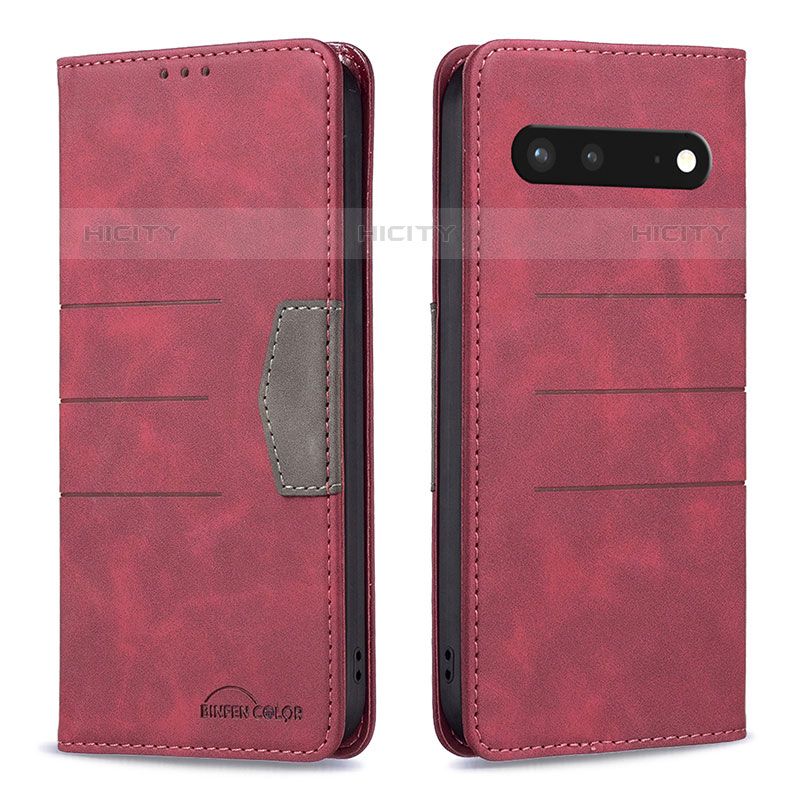 Funda de Cuero Cartera con Soporte Carcasa B01F para Google Pixel 7 5G Rojo