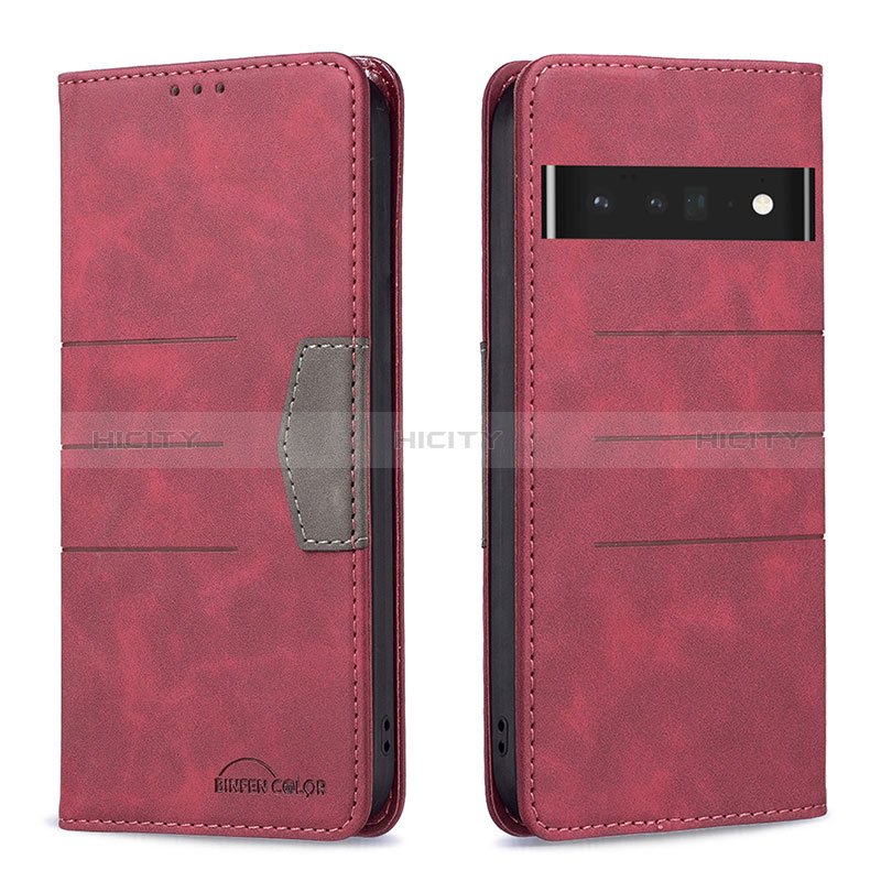 Funda de Cuero Cartera con Soporte Carcasa B01F para Google Pixel 7 Pro 5G Rojo