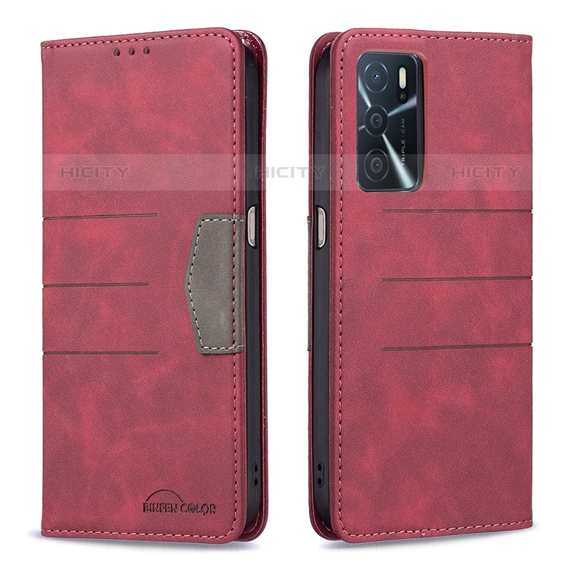 Funda de Cuero Cartera con Soporte Carcasa B01F para Oppo A54s Rojo