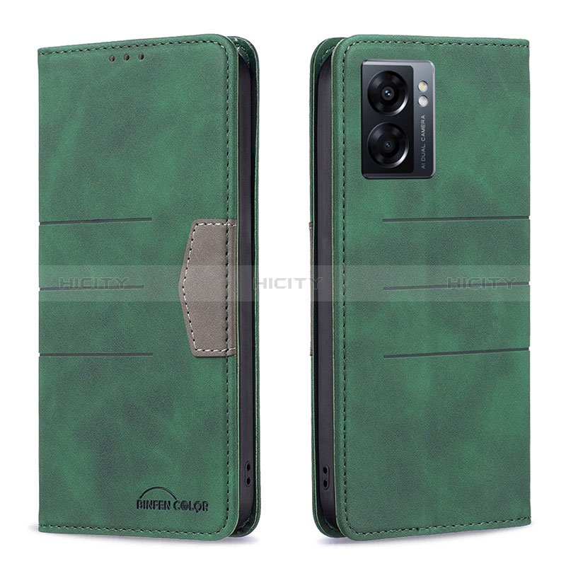 Funda de Cuero Cartera con Soporte Carcasa B01F para Oppo A56S 5G Verde