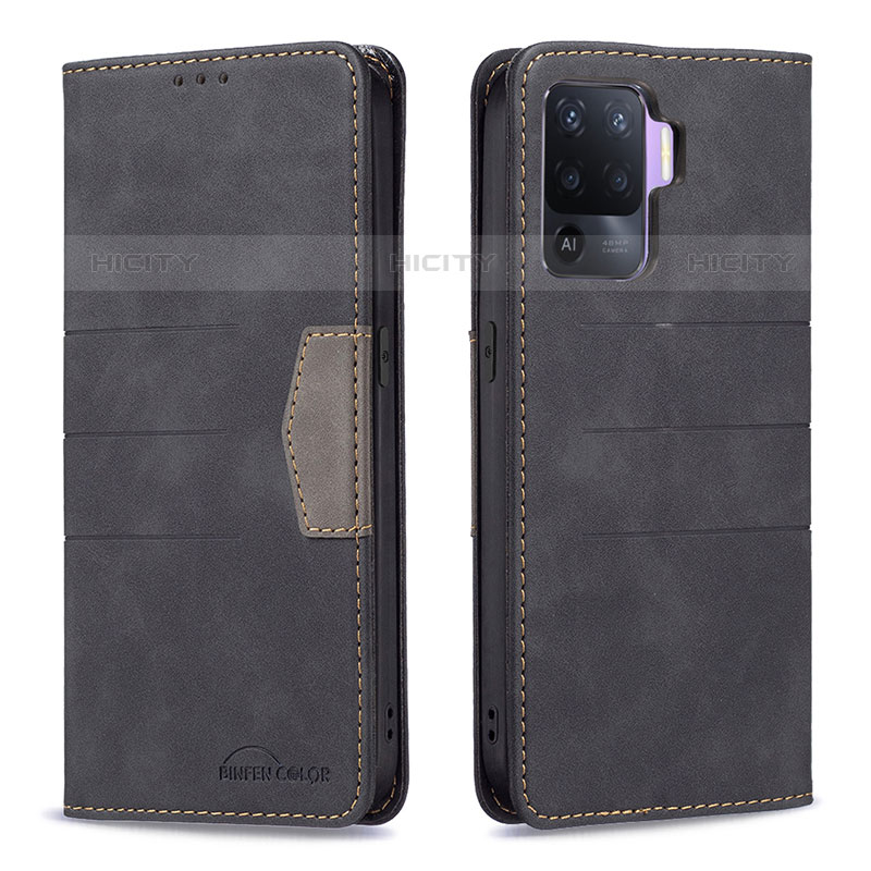 Funda de Cuero Cartera con Soporte Carcasa B01F para Oppo A94 4G Negro