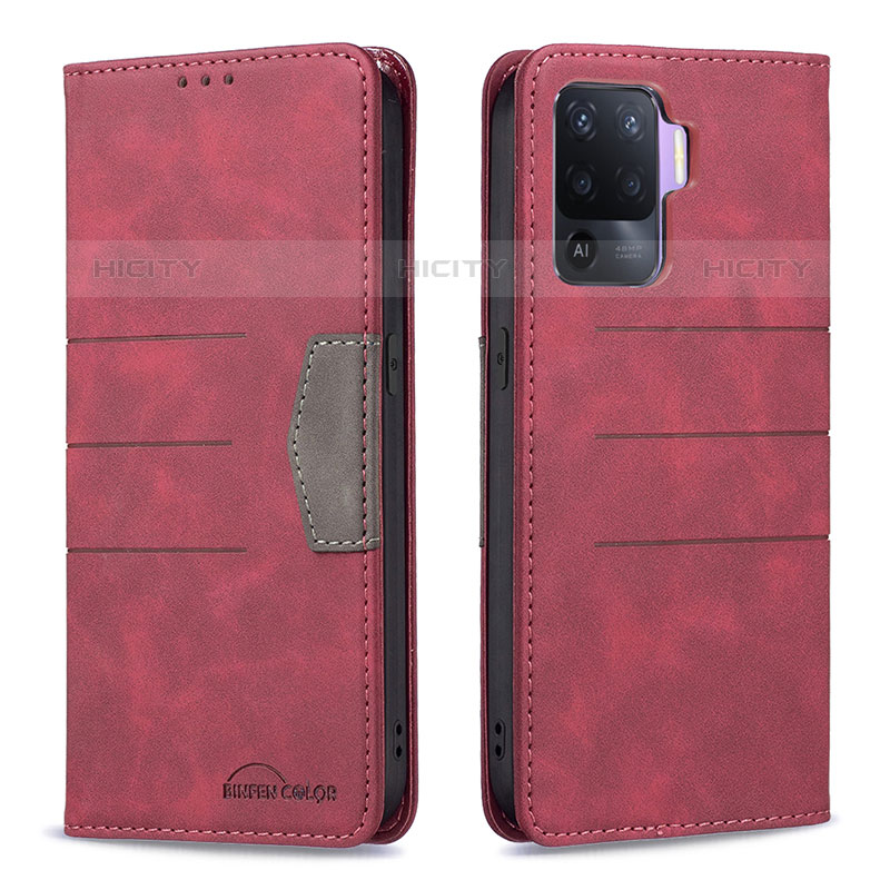 Funda de Cuero Cartera con Soporte Carcasa B01F para Oppo A94 4G Rojo