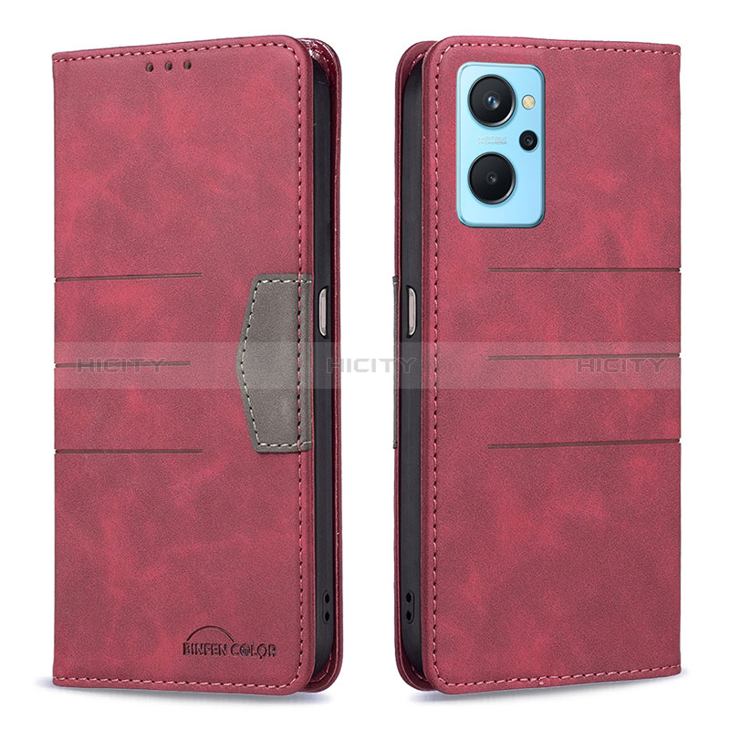 Funda de Cuero Cartera con Soporte Carcasa B01F para Oppo A96 4G Rojo