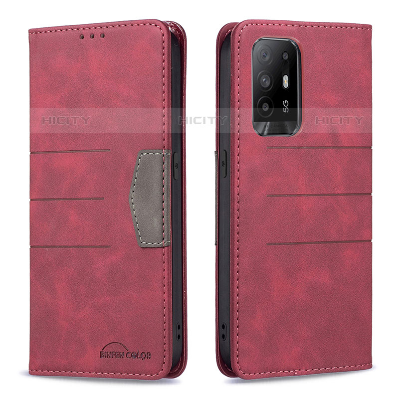 Funda de Cuero Cartera con Soporte Carcasa B01F para Oppo F19 Pro+ Plus 5G Rojo