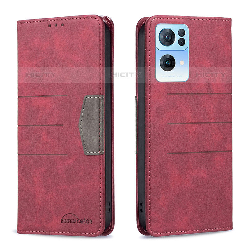 Funda de Cuero Cartera con Soporte Carcasa B01F para Oppo Reno7 Pro 5G Rojo