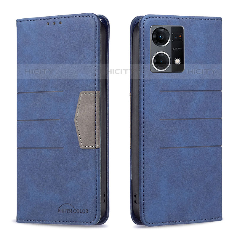 Funda de Cuero Cartera con Soporte Carcasa B01F para Oppo Reno8 4G Azul