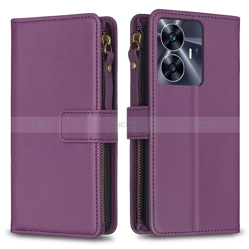 Funda de Cuero Cartera con Soporte Carcasa B01F para Realme C55 Morado