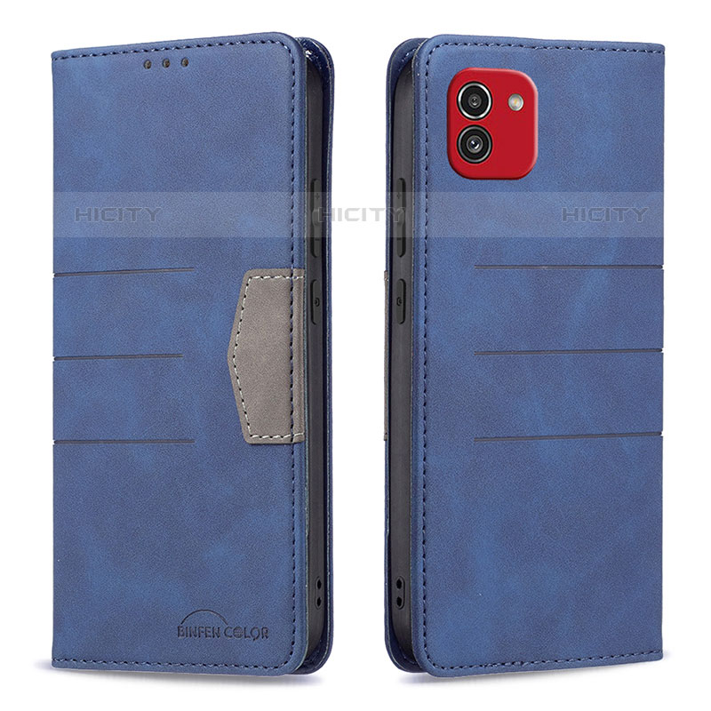 Funda de Cuero Cartera con Soporte Carcasa B01F para Samsung Galaxy A03 Azul