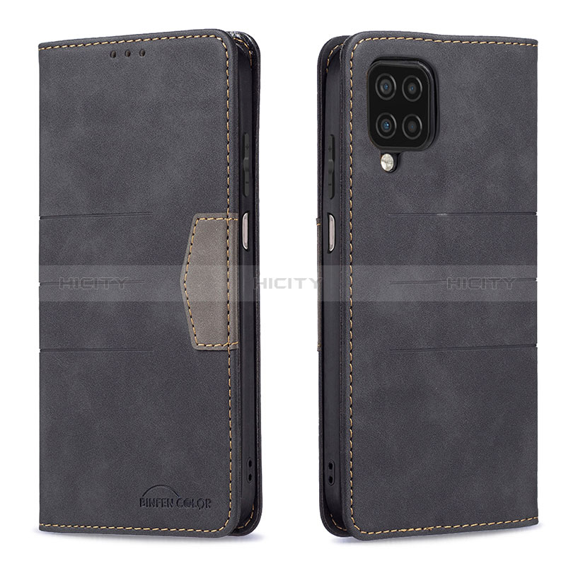 Funda de Cuero Cartera con Soporte Carcasa B01F para Samsung Galaxy A12 Nacho Negro