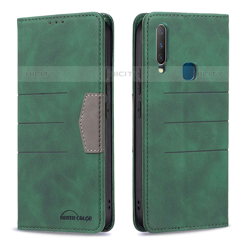 Funda de Cuero Cartera con Soporte Carcasa B01F para Vivo Y12 Verde