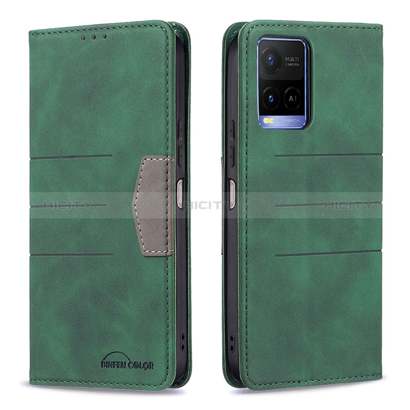 Funda de Cuero Cartera con Soporte Carcasa B01F para Vivo Y21s Verde