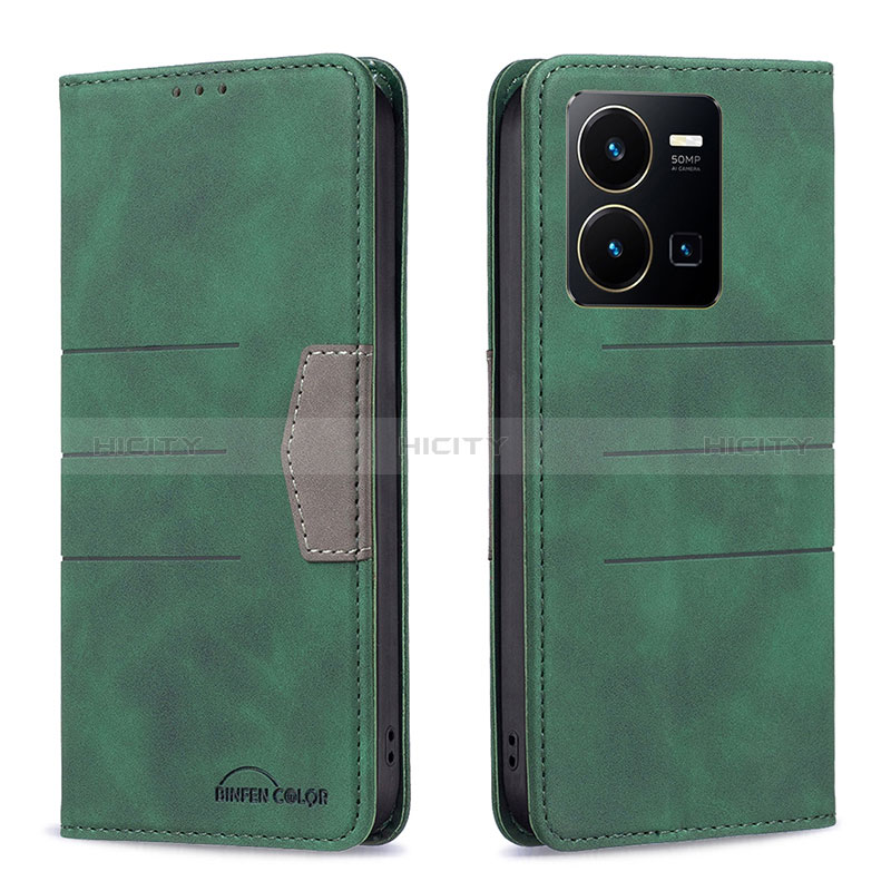 Funda de Cuero Cartera con Soporte Carcasa B01F para Vivo Y35 4G Verde