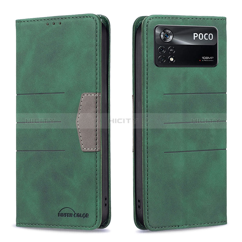 Funda de Cuero Cartera con Soporte Carcasa B01F para Xiaomi Poco X4 Pro 5G Verde