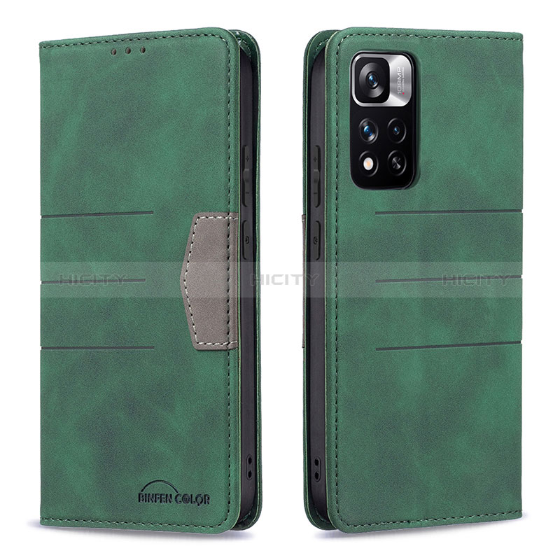 Funda de Cuero Cartera con Soporte Carcasa B01F para Xiaomi Redmi Note 11 Pro+ Plus 5G Verde