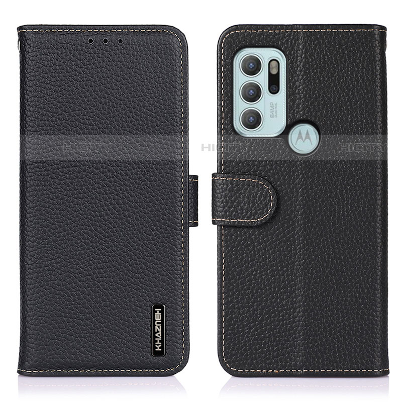 Funda de Cuero Cartera con Soporte Carcasa B01H para Motorola Moto G60s Negro