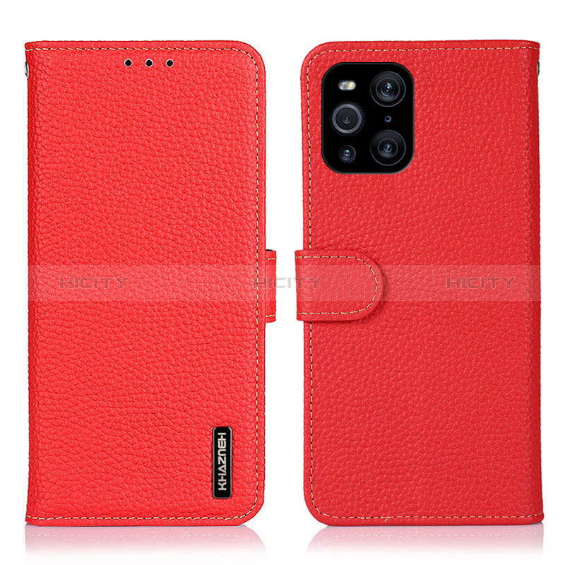 Funda de Cuero Cartera con Soporte Carcasa B01H para Oppo Find X3 5G Rojo