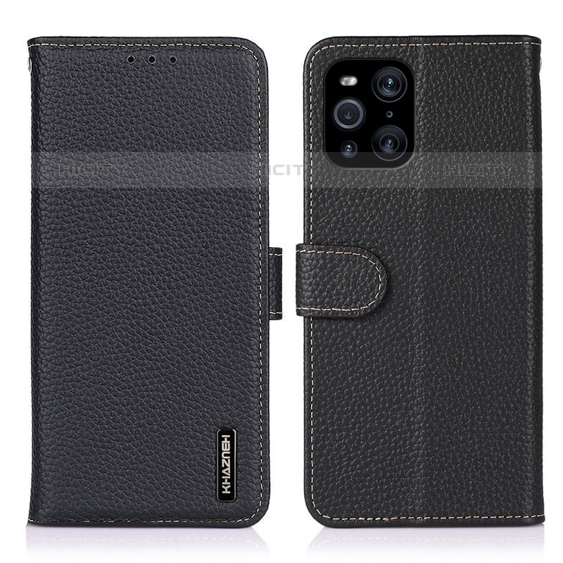 Funda de Cuero Cartera con Soporte Carcasa B01H para Oppo Find X3 Pro 5G Negro