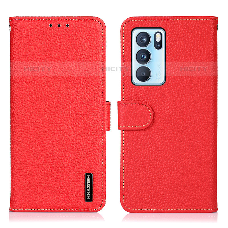 Funda de Cuero Cartera con Soporte Carcasa B01H para Oppo Reno6 Pro 5G India Rojo