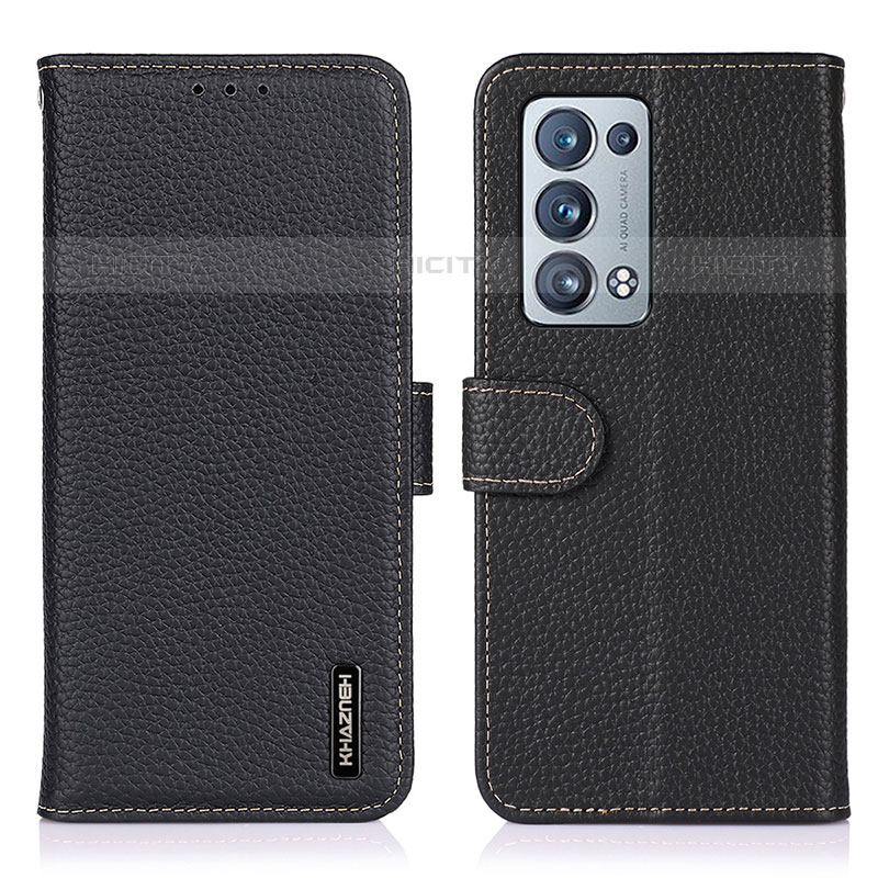 Funda de Cuero Cartera con Soporte Carcasa B01H para Oppo Reno6 Pro+ Plus 5G Negro