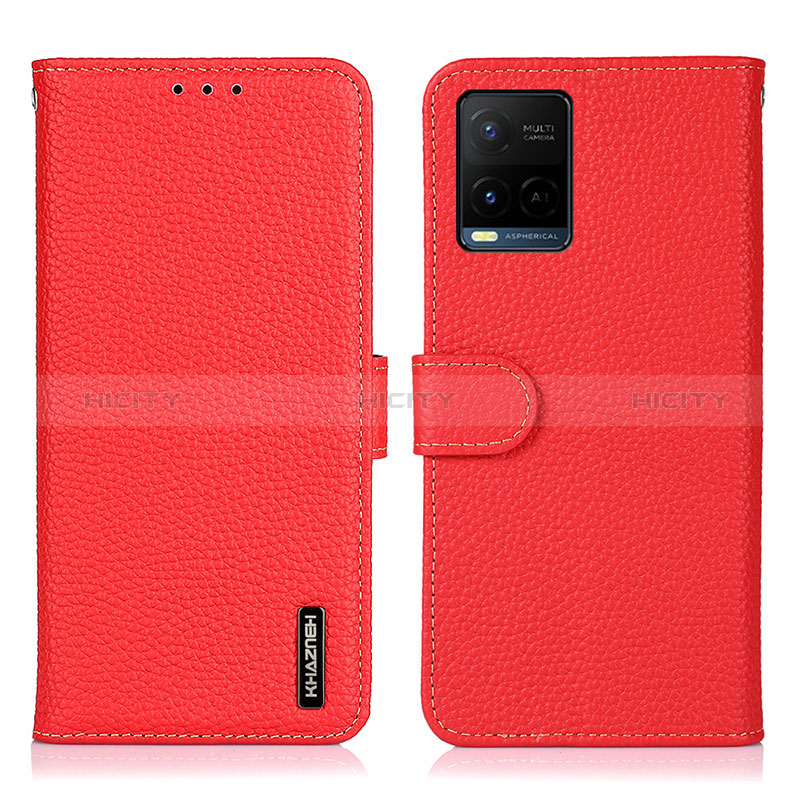 Funda de Cuero Cartera con Soporte Carcasa B01H para Vivo Y21G Rojo