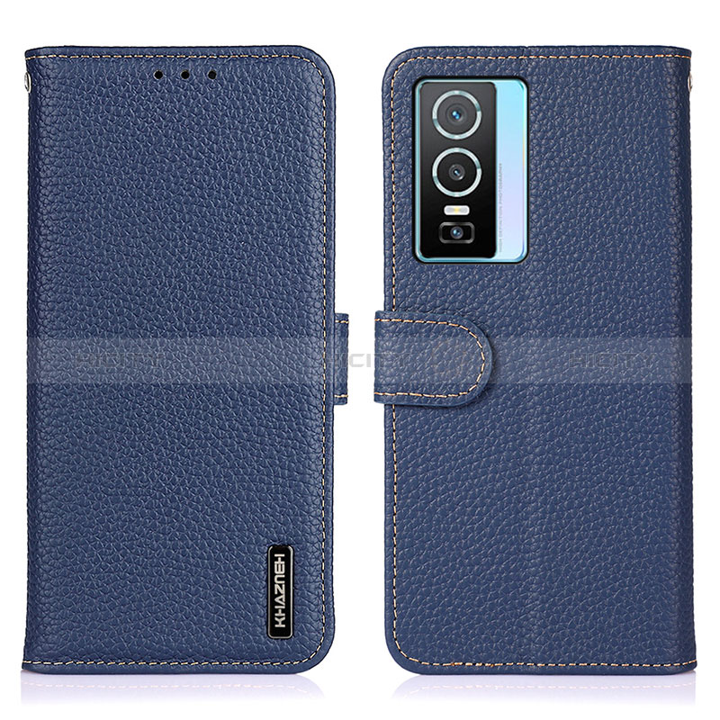 Funda de Cuero Cartera con Soporte Carcasa B01H para Vivo Y76s 5G Azul