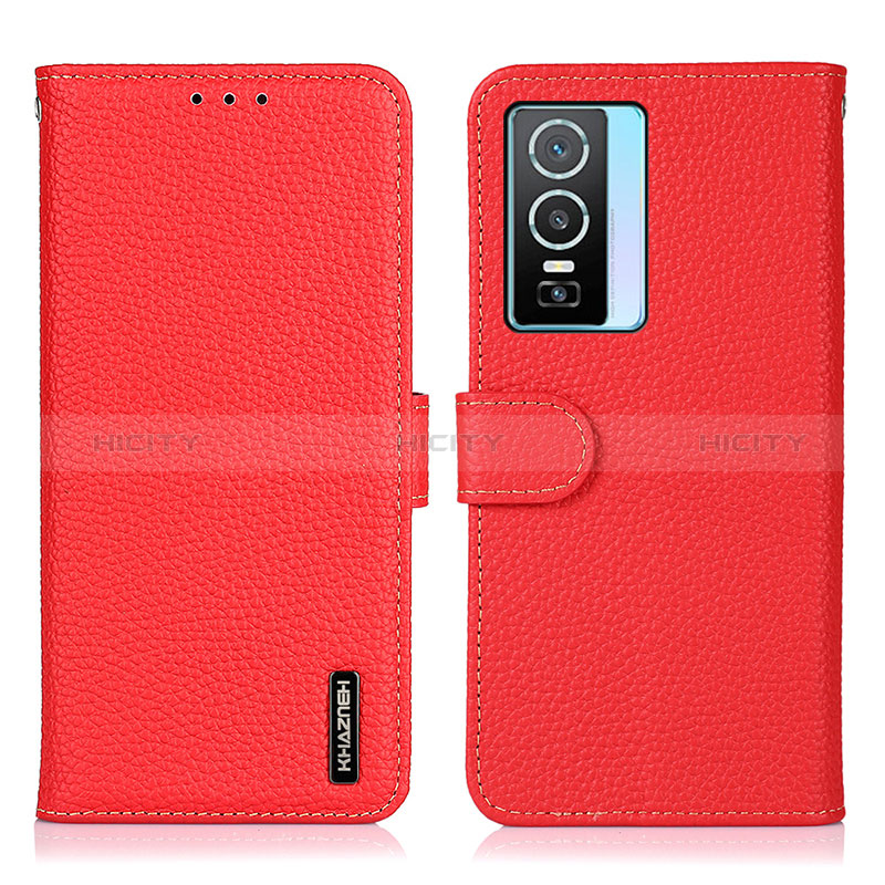 Funda de Cuero Cartera con Soporte Carcasa B01H para Vivo Y76s 5G Rojo