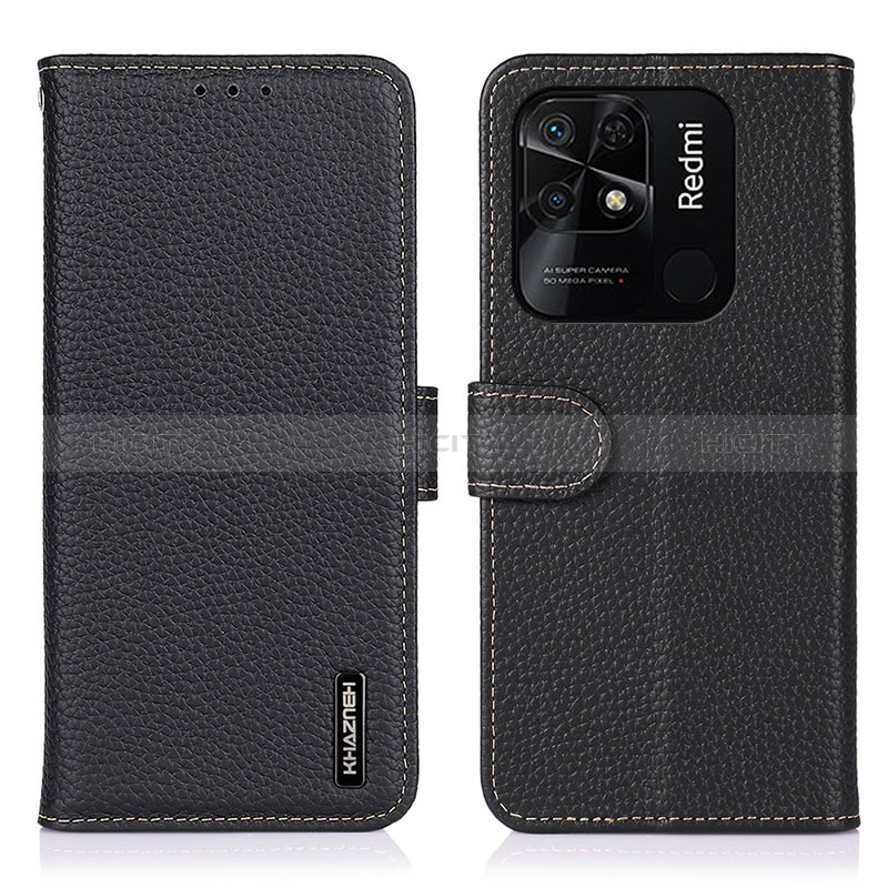 Funda de Cuero Cartera con Soporte Carcasa B01H para Xiaomi Redmi 10 India Negro