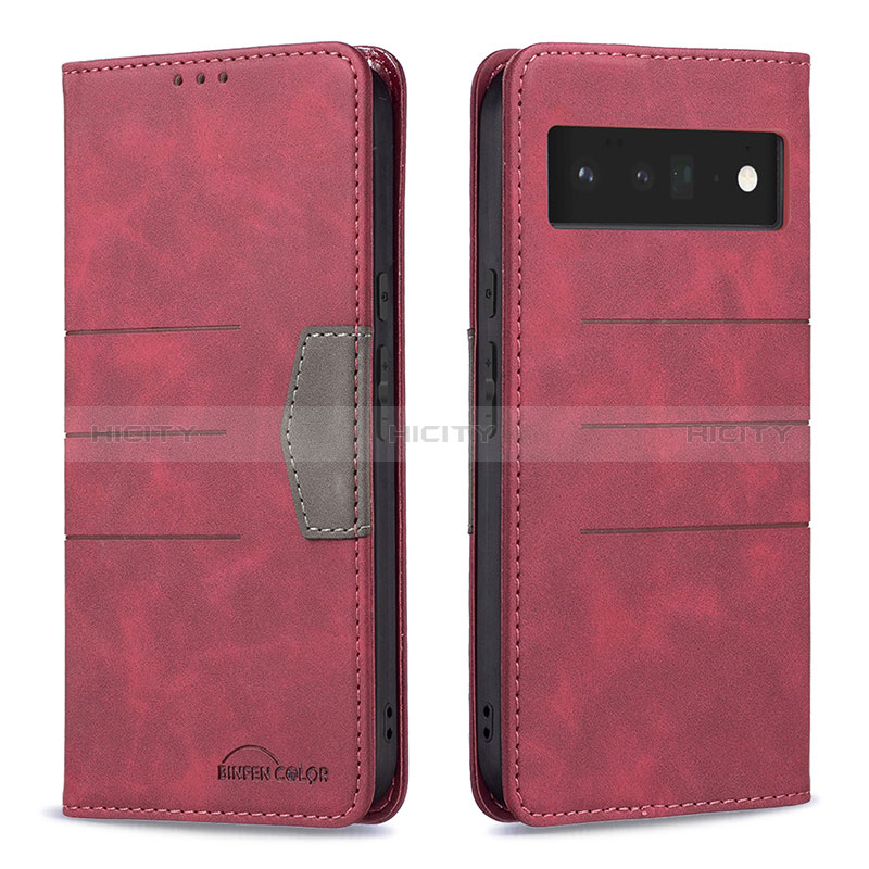 Funda de Cuero Cartera con Soporte Carcasa B02F para Google Pixel 6 Pro 5G Rojo