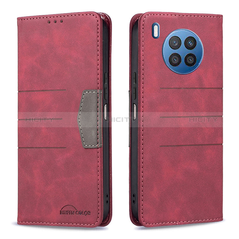 Funda de Cuero Cartera con Soporte Carcasa B02F para Huawei Nova 8i Rojo