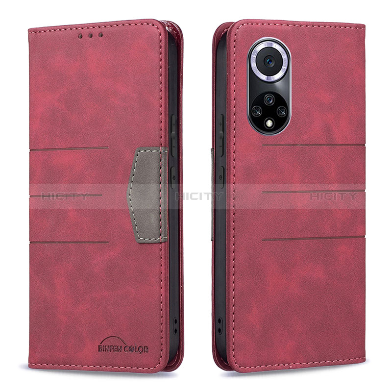 Funda de Cuero Cartera con Soporte Carcasa B02F para Huawei Nova 9 Rojo