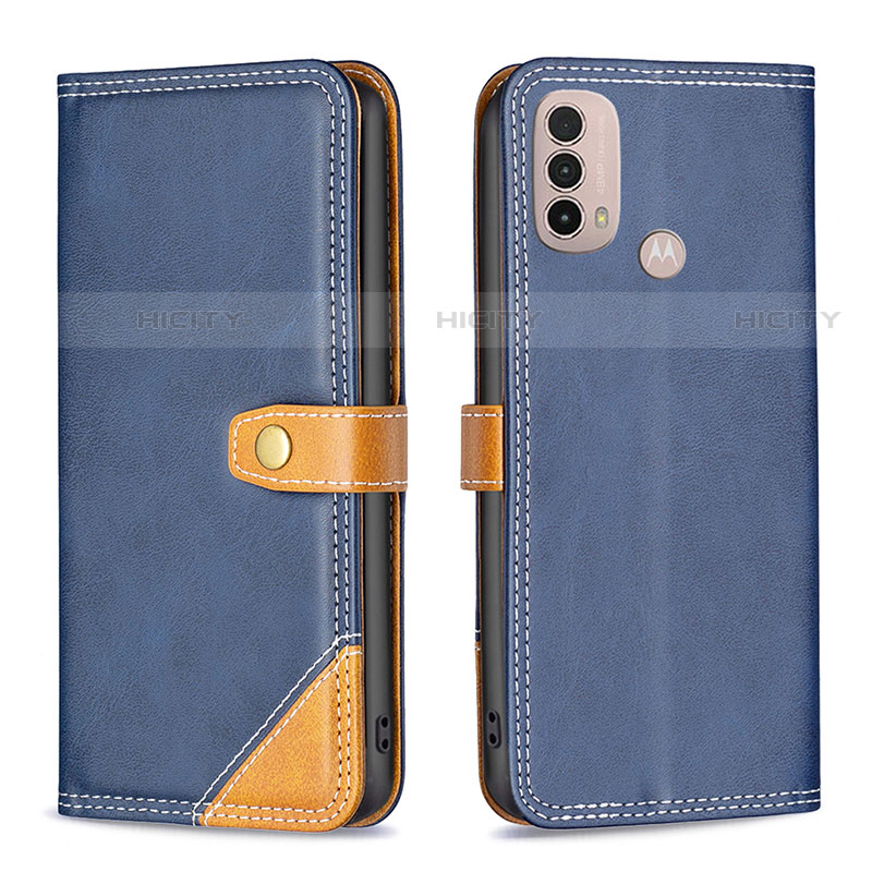 Funda de Cuero Cartera con Soporte Carcasa B02F para Motorola Moto E30 Azul