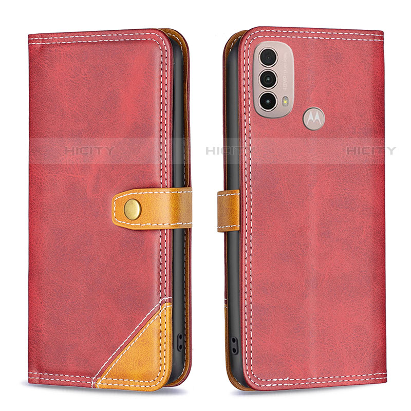 Funda de Cuero Cartera con Soporte Carcasa B02F para Motorola Moto E30 Rojo