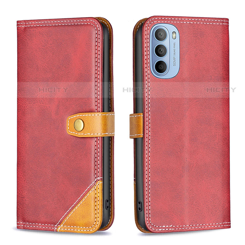 Funda de Cuero Cartera con Soporte Carcasa B02F para Motorola Moto G31 Rojo