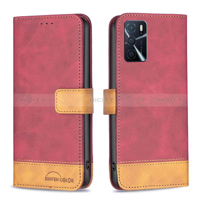 Funda de Cuero Cartera con Soporte Carcasa B02F para Oppo A16 Rojo