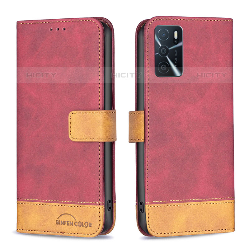 Funda de Cuero Cartera con Soporte Carcasa B02F para Oppo A54s Rojo