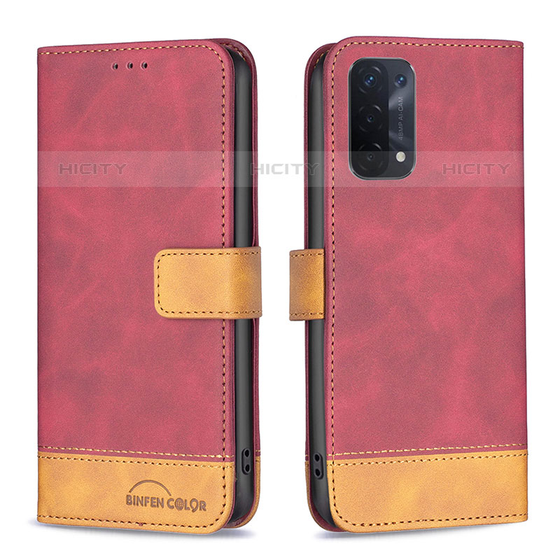 Funda de Cuero Cartera con Soporte Carcasa B02F para Oppo A93 5G Rojo