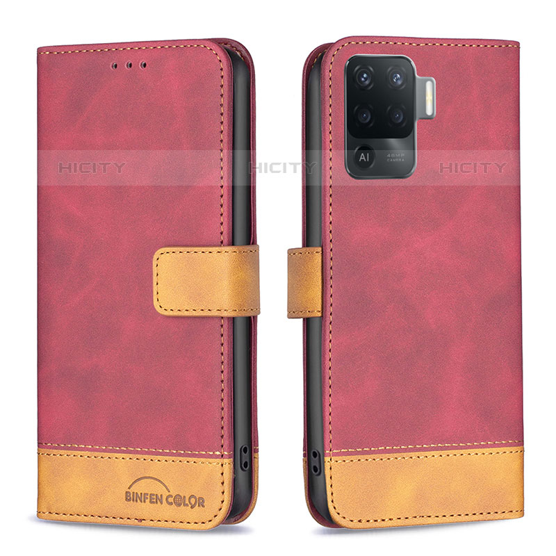 Funda de Cuero Cartera con Soporte Carcasa B02F para Oppo F19 Pro Rojo