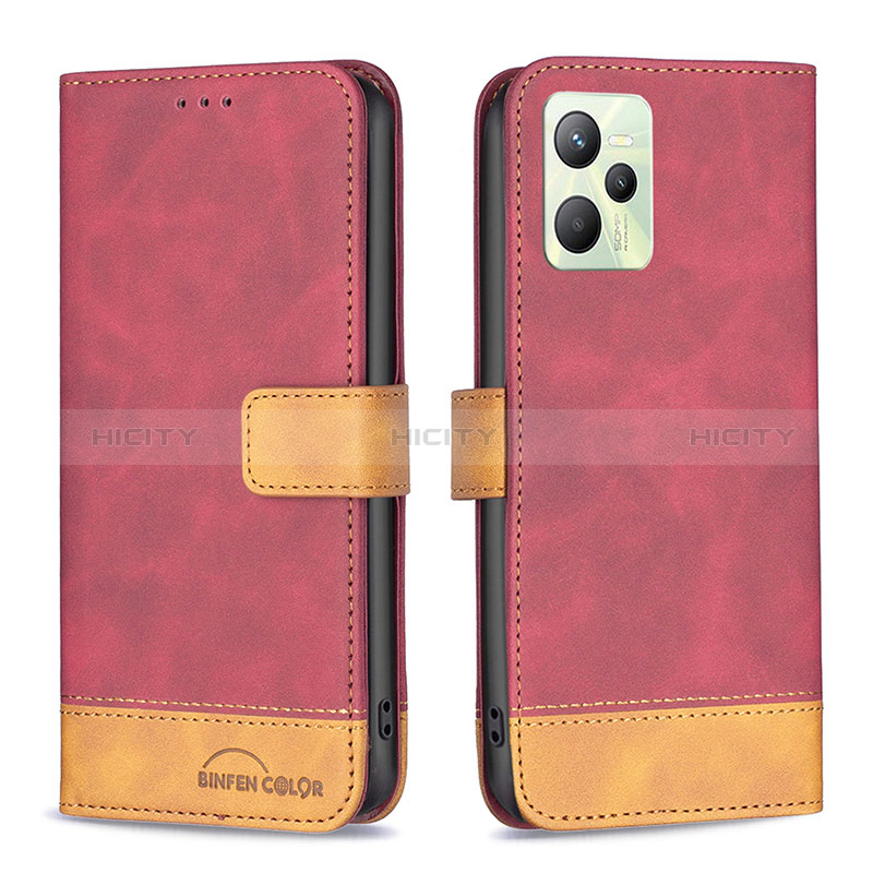 Funda de Cuero Cartera con Soporte Carcasa B02F para Realme Narzo 50A Prime Rojo